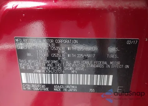 2017 Toyota Rav4 Xle from USA, damaged, VIN JTMWFREV3HJ127316